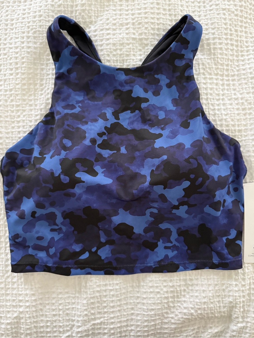 Athleta Blue & Black Camo Crop Bikini Top - High Neck Sports Bra D-DD